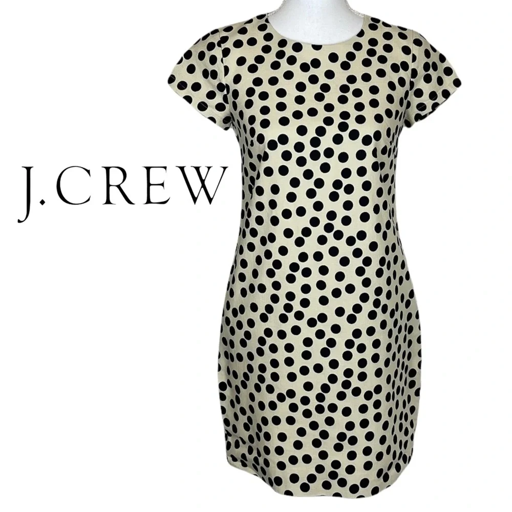 J Crew 100% Cotton Cream & Black Polka Dot Dress - Picture 2 of 11
